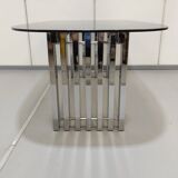 Chrome base diningroom table with smoked glass oval top