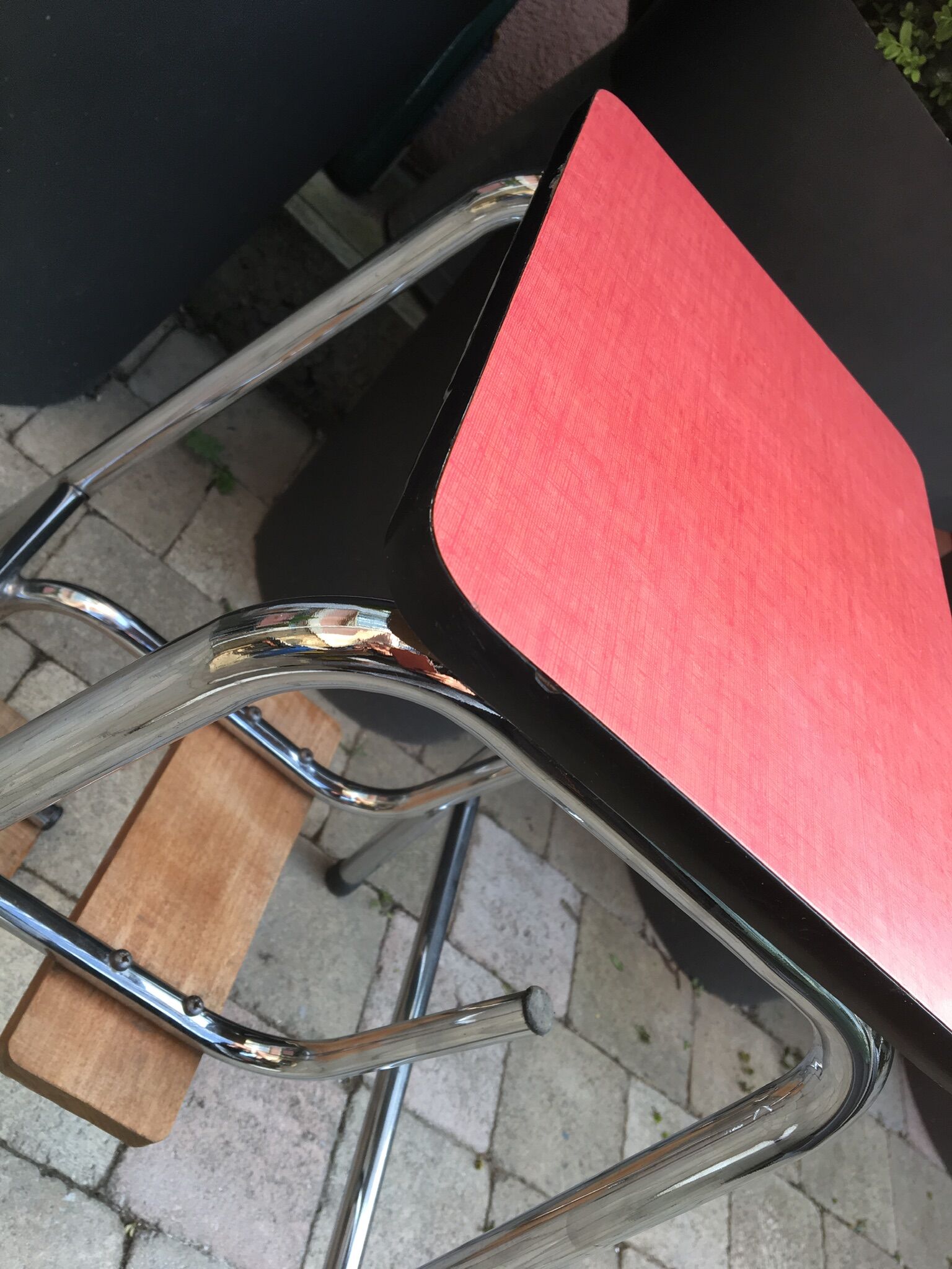 Red formica stool stepladder