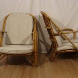 Pair of Audoux Minnet rattan armchairs