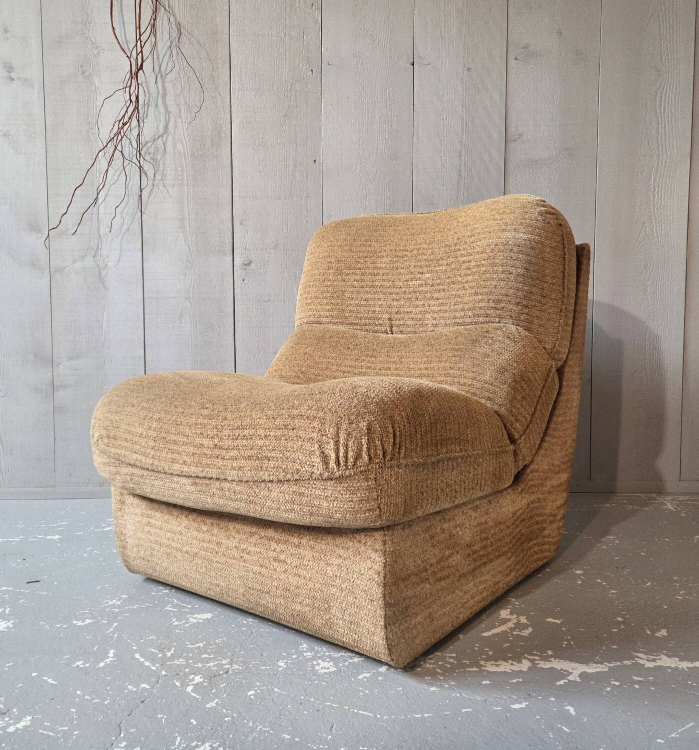 Beige velvet armchair