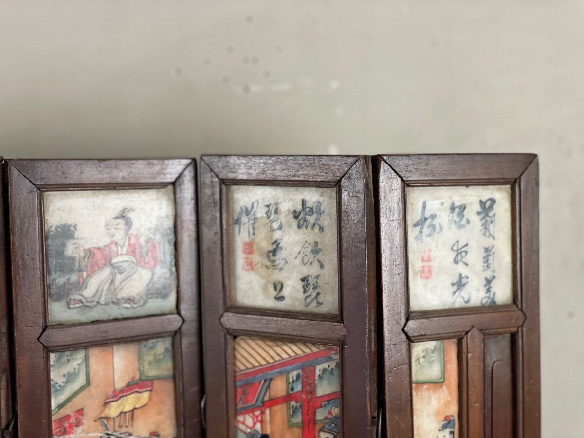 Chinese screen genre scene on alabaster