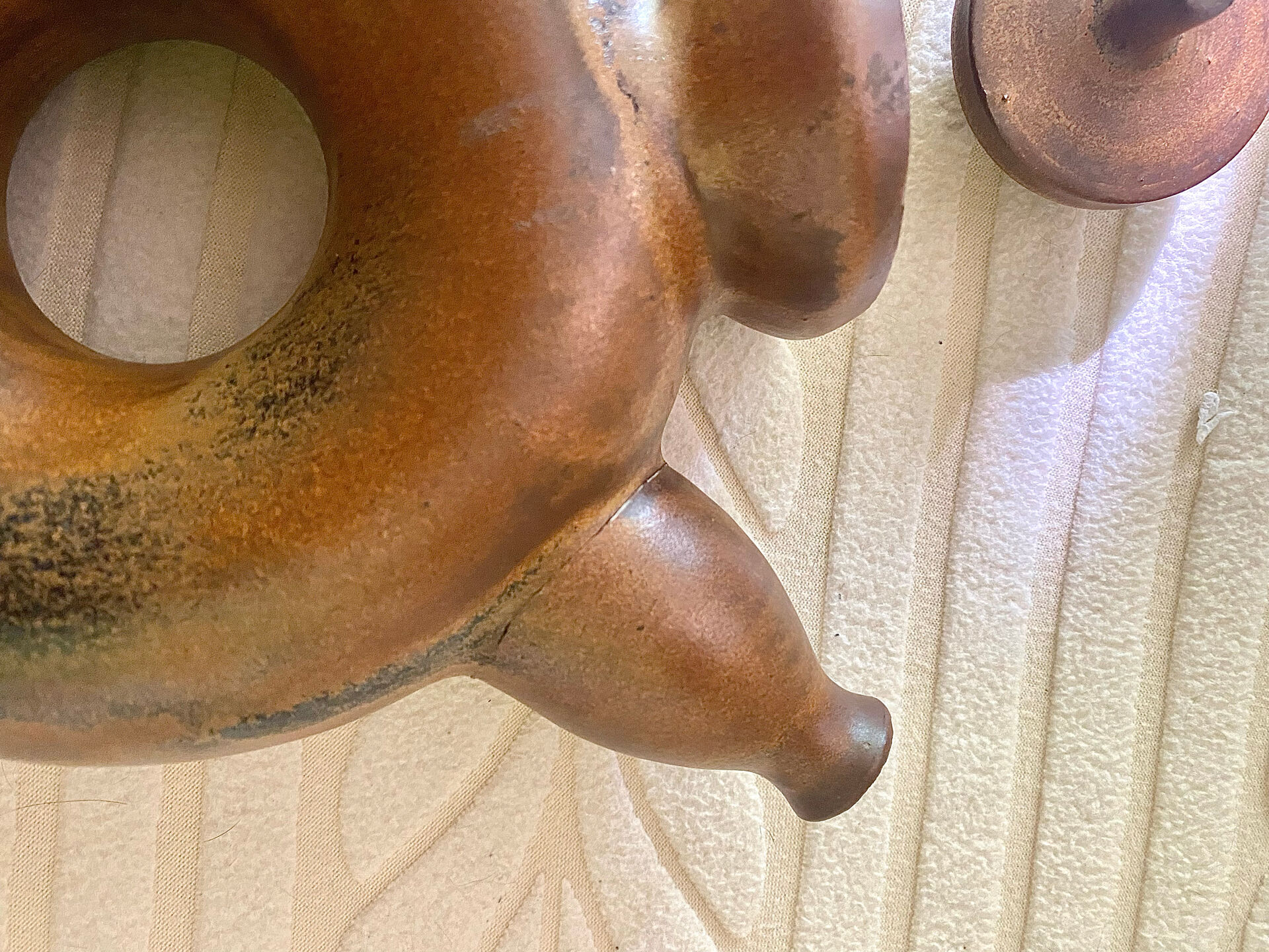 Glazed stoneware sculptural teapot signed