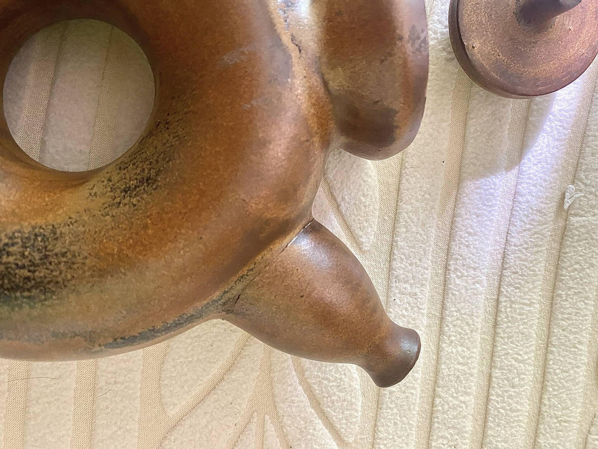 Glazed stoneware sculptural teapot signed