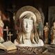 Virgin bust with halo, glazed ceramic, vintage/antique craftsmanship.
