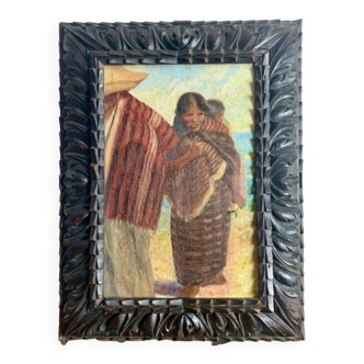 Sublime Oil on canvas "Portrait of a young South American woman and her child"