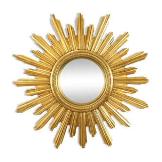 Gold Sunburst Mirror Butler Sun Mirror Sphere Glass Witch Mirror 1970s