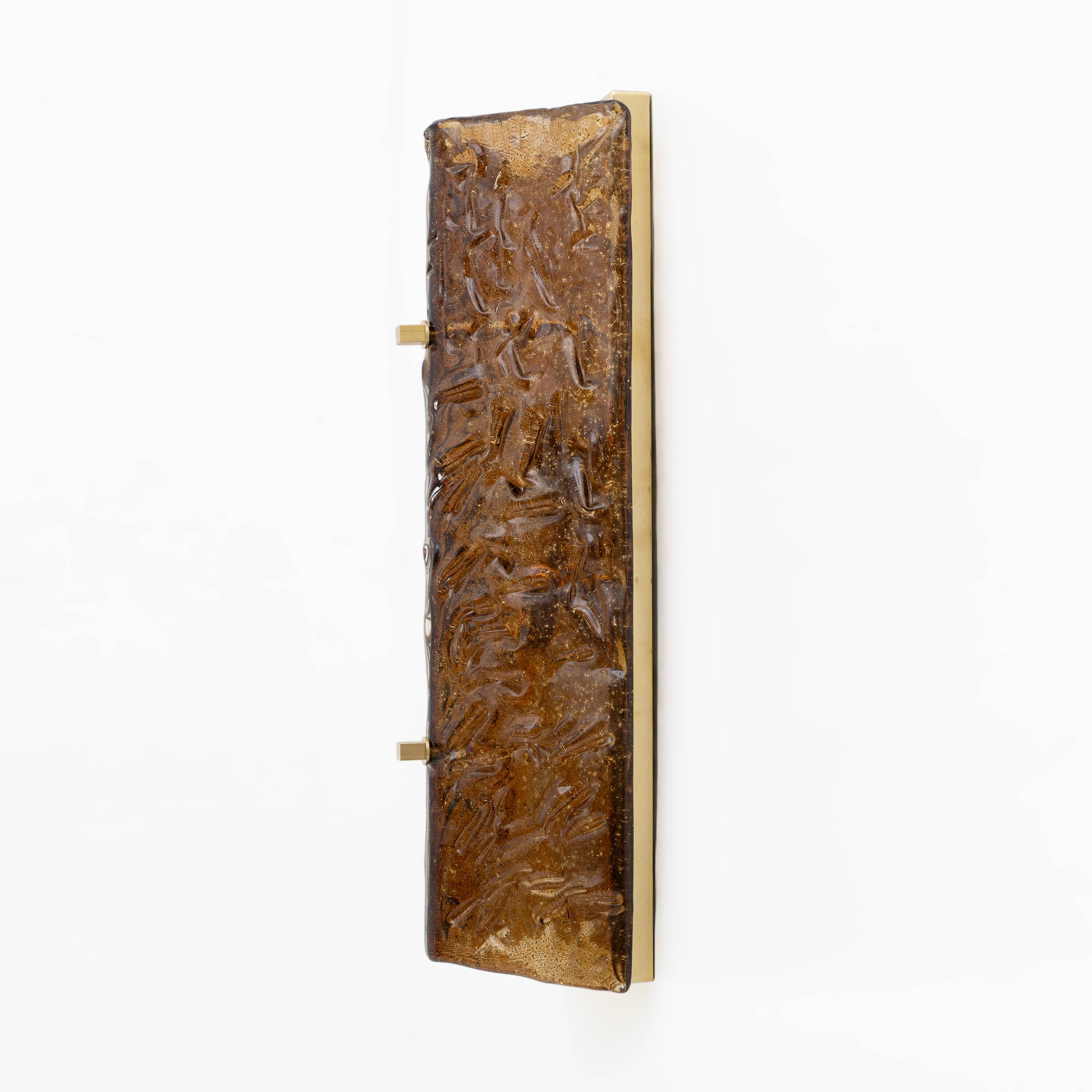 Pair of Amber Murano Glass and Brass Sconces