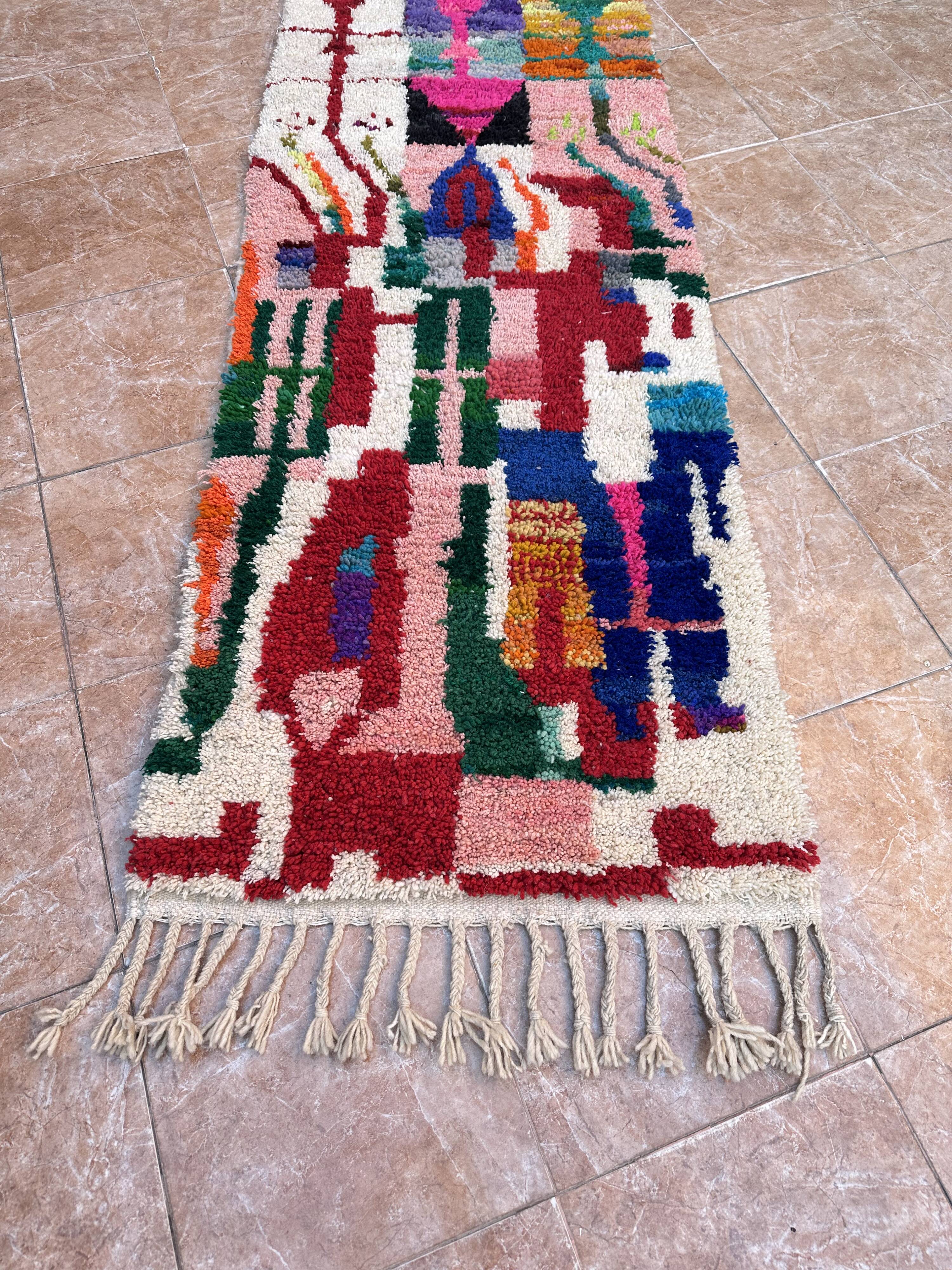 Vintage Boujaad wool hallway runner: Traditional Moroccan rug