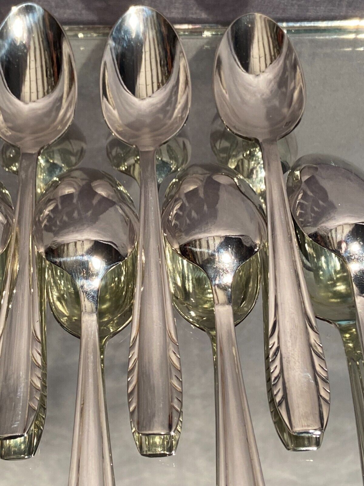 Suite of 12 small silver metal spoons design Vintage mid-twentieth