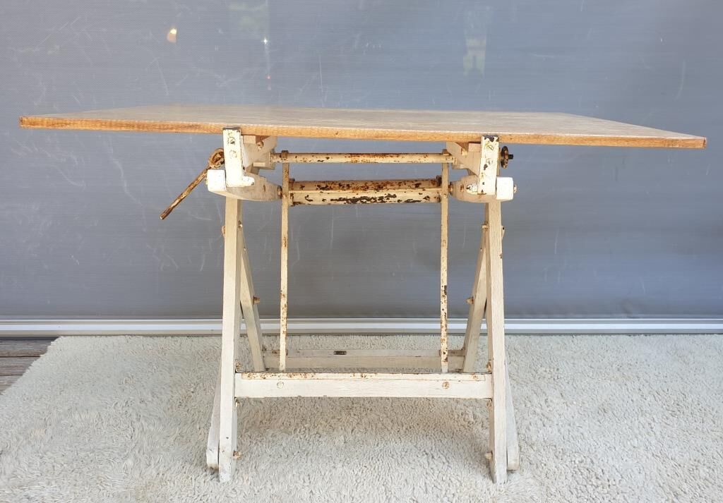 Table with architect's mechanism 1960 in white lacquered wood