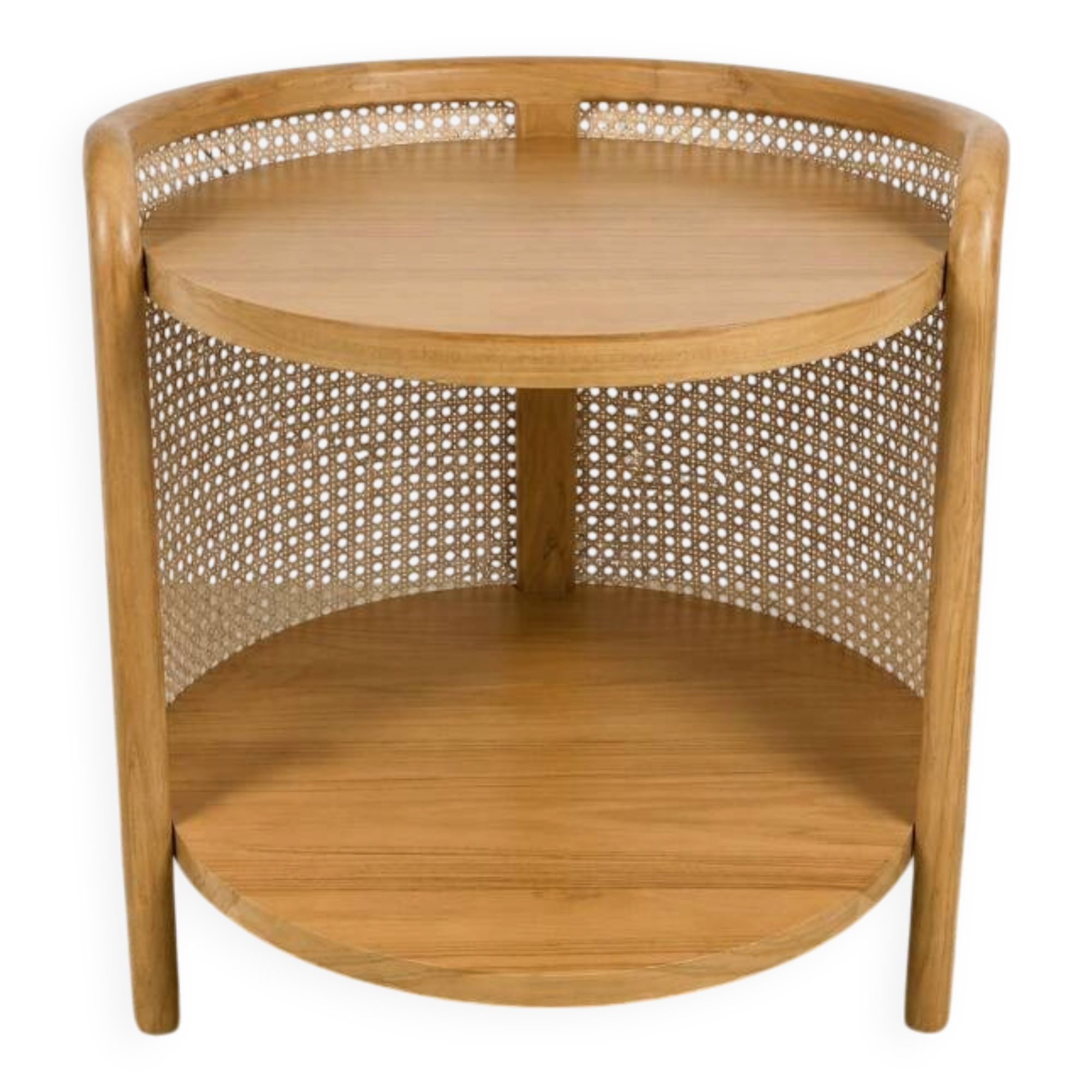 Coffee table made of teak and handcrafted rattan from Indonesia.