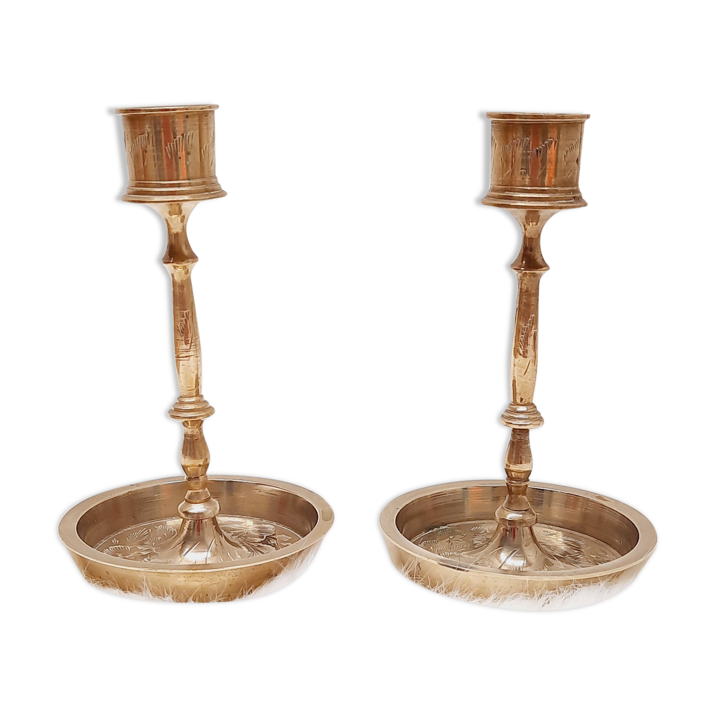 Pair chiseled brass candlesticks