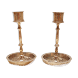 Pair chiseled brass candlesticks