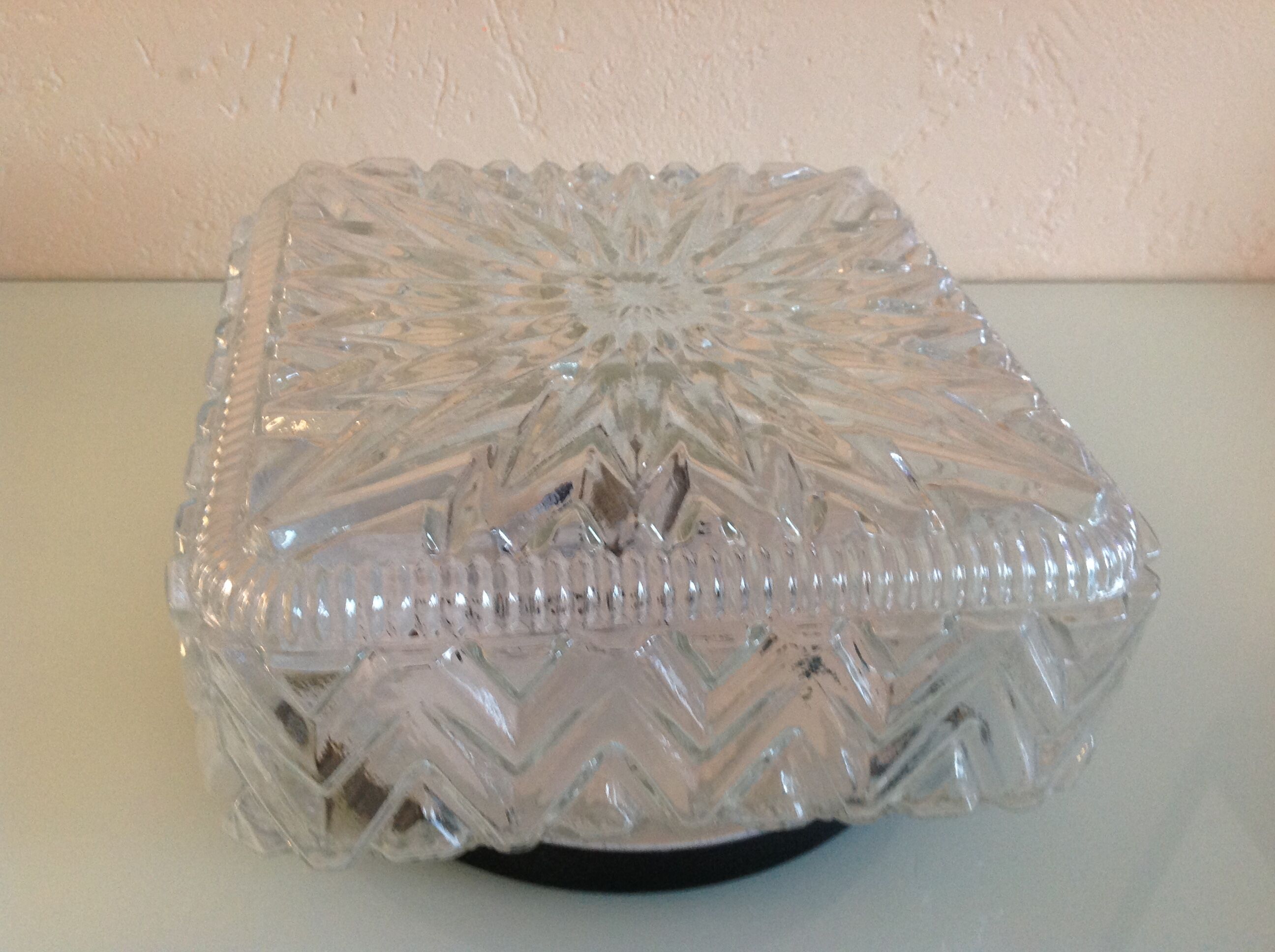 Square ceiling lamp in structured glass vintage 60s-70s