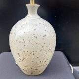 XXL Vintage Lamp Base in Beige Grey Stoneware with Raffia Lampshade 1970