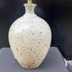 XXL Vintage Lamp Base in Beige Grey Stoneware with Raffia Lampshade 1970