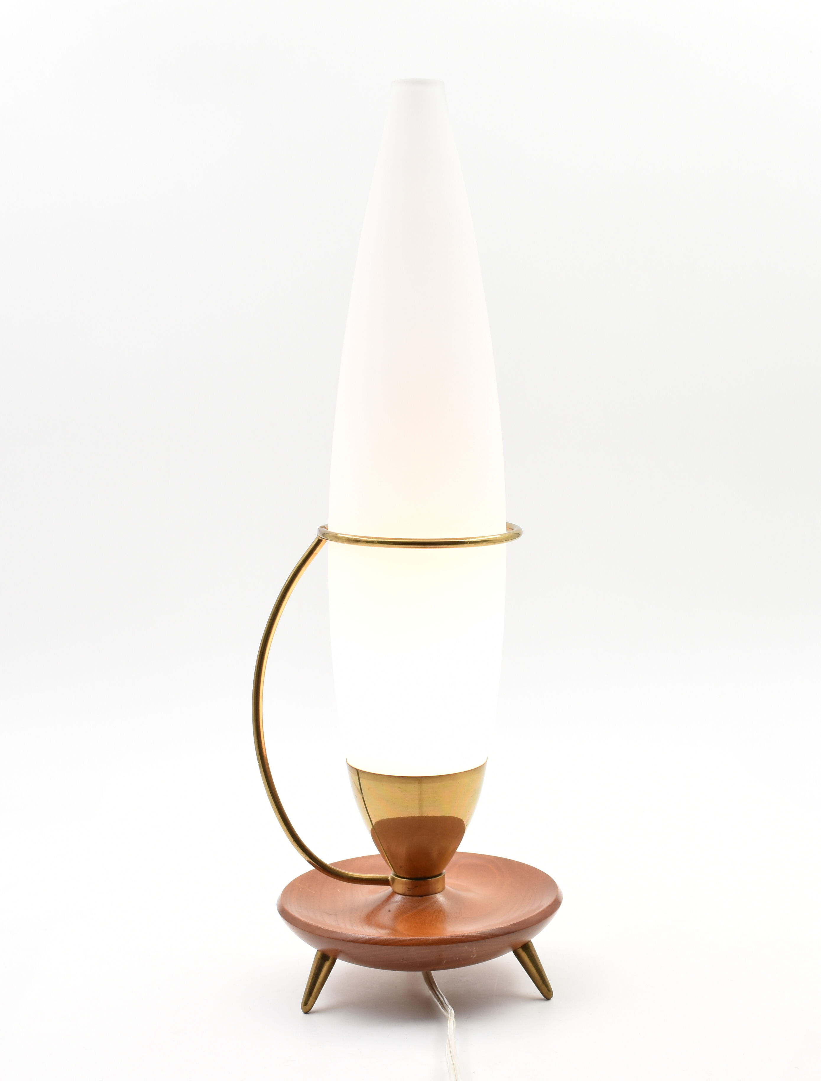 Lamp tripod vintage teak brass opaline
