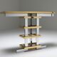 Brass and chrome console with 1970 Duchise glass tray