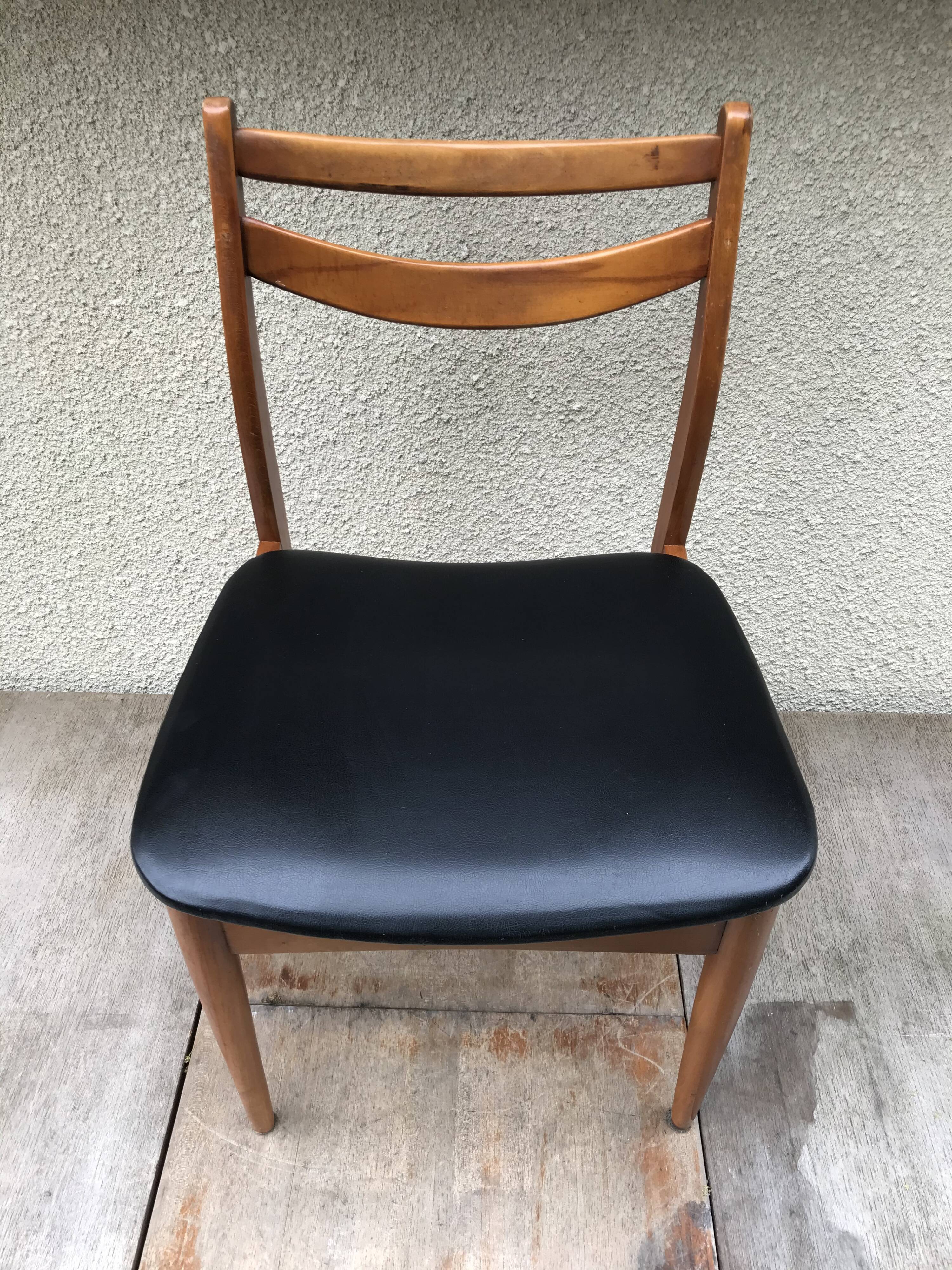 Series of 4 Old Scandinavian Chairs Wood Teck - Skai Skaï Black Vintage