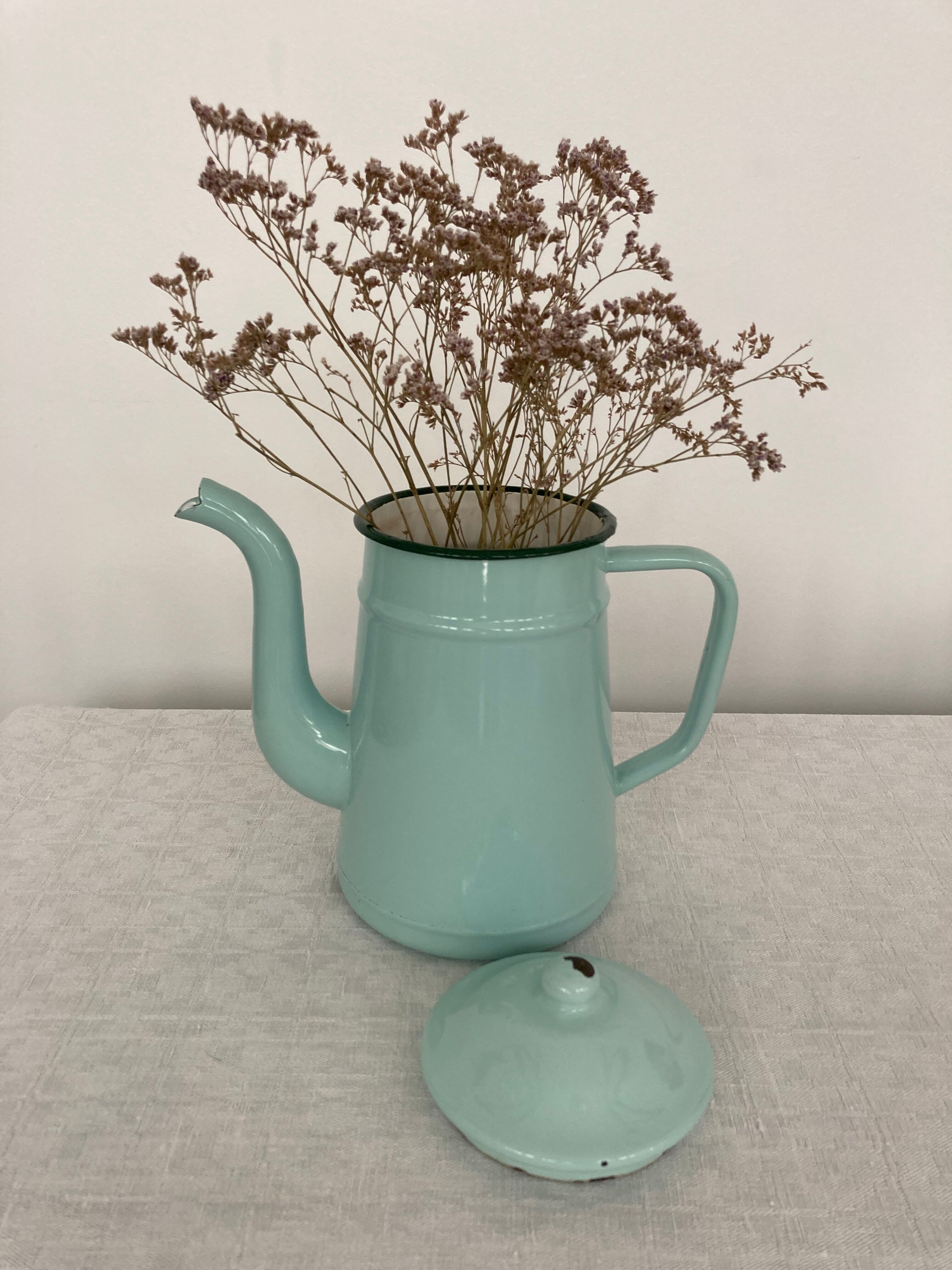 Mint green enamelled sheet metal coffee maker