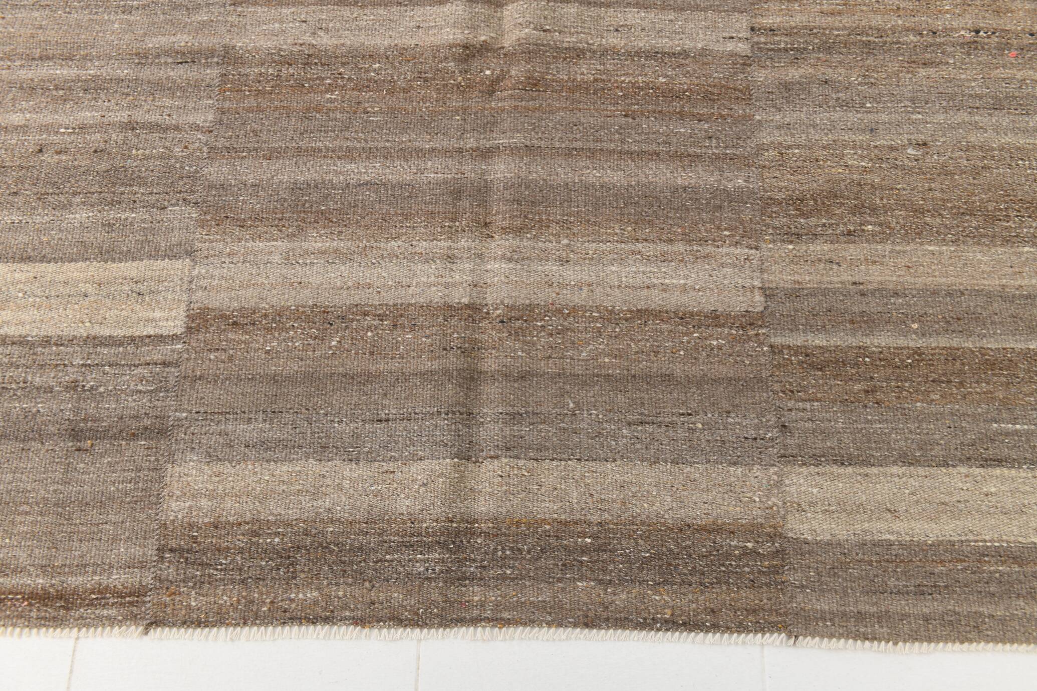 Striped Pattern Brown Vintage Kilim Rug, 225x309Cm