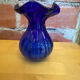 Vintage Cobalt Blue Glass Bowl Vase with Corolle Neck #E026