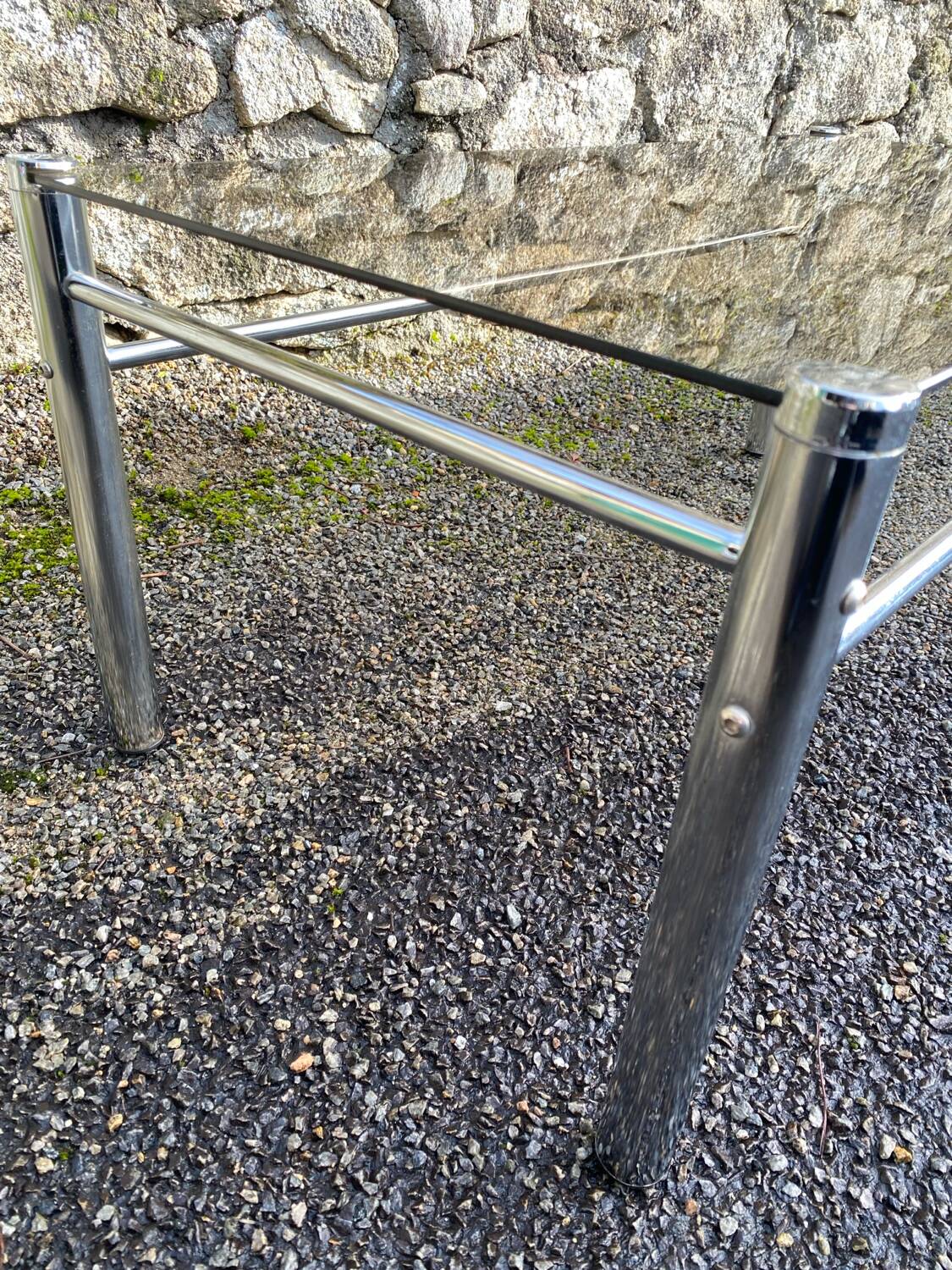 VINTAGE 1970 RECTANGULAR COFFEE TABLE WITH FLAT CHROME TUBULAR LEGS