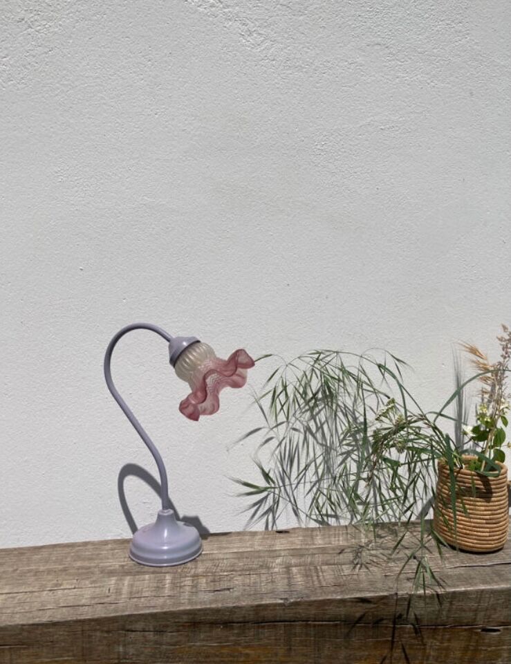 Swan lamp Delmas 1970 in metal and molded glass purple and white