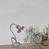 Swan lamp Delmas 1970 in metal and molded glass purple and white