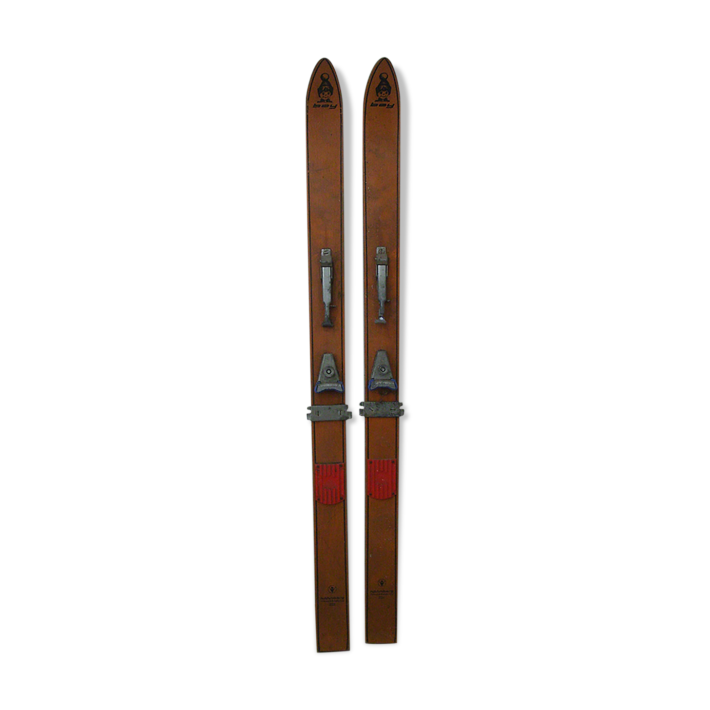 Pair of vintage wooden child skis