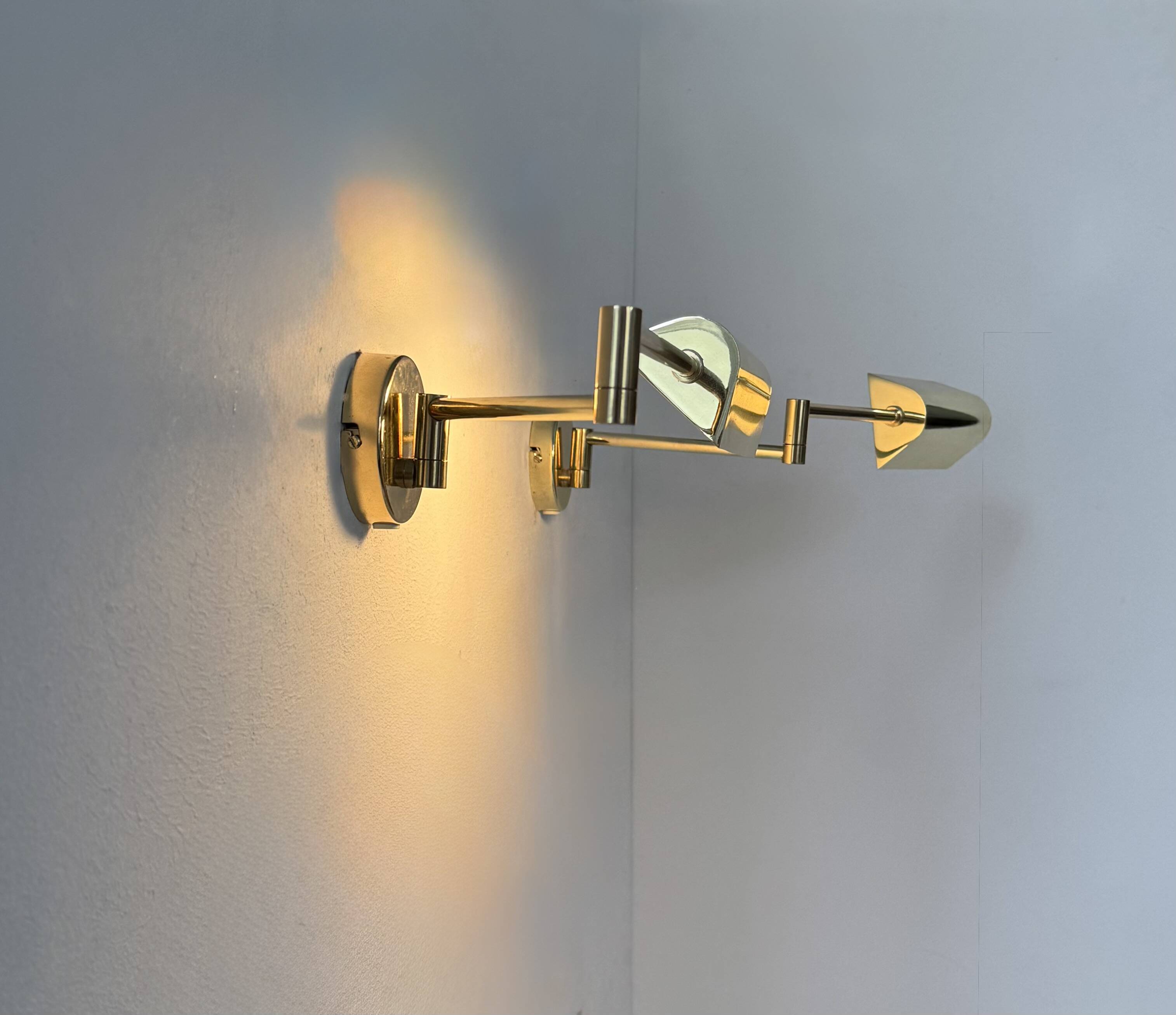 Pair of vintage adjustable wall lights, brass, France, 1970