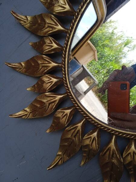 Sun mirror 75 cm gold metal period 1950