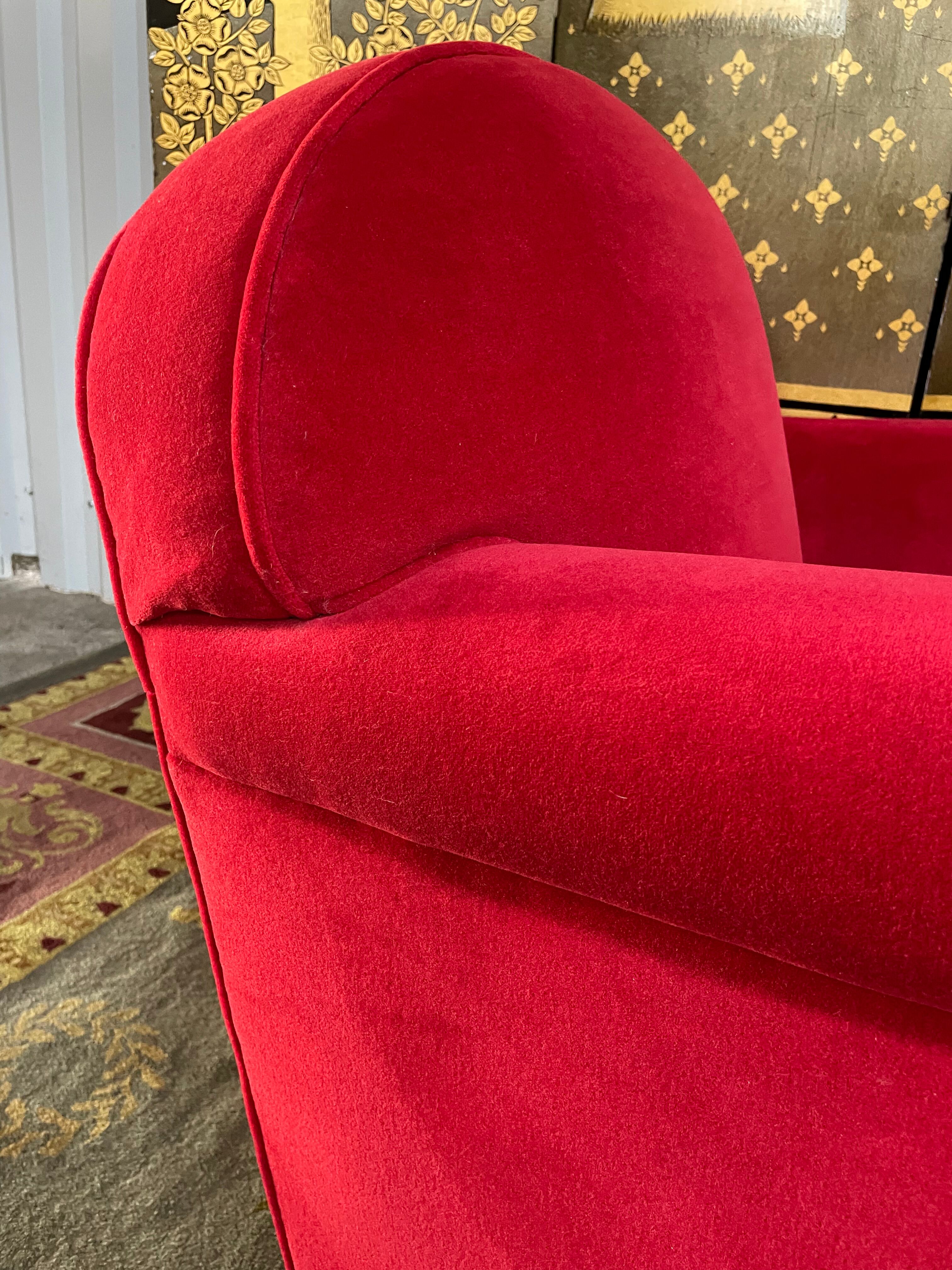 Pair of Red Velvet Art Deco Club Armchairs