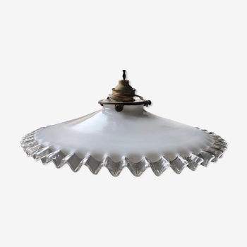 White wavy opaline hanging lamp and transparent old brass claw sleeve