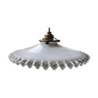 White wavy opaline hanging lamp and transparent old brass claw sleeve