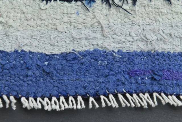 1970s Vintage Turkish Oushak Handmade Wool Cotton Blue Runner Rug 142x347