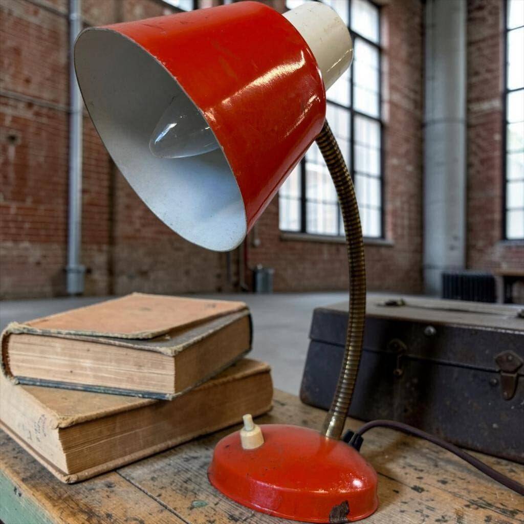 Vintage red metal desk lamp