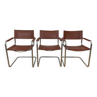 Set of 3 MG5 Grassi style armchairs from the 70s