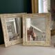 Set of two pretty mirrors in white, beige, and gold tones. Bohemian
