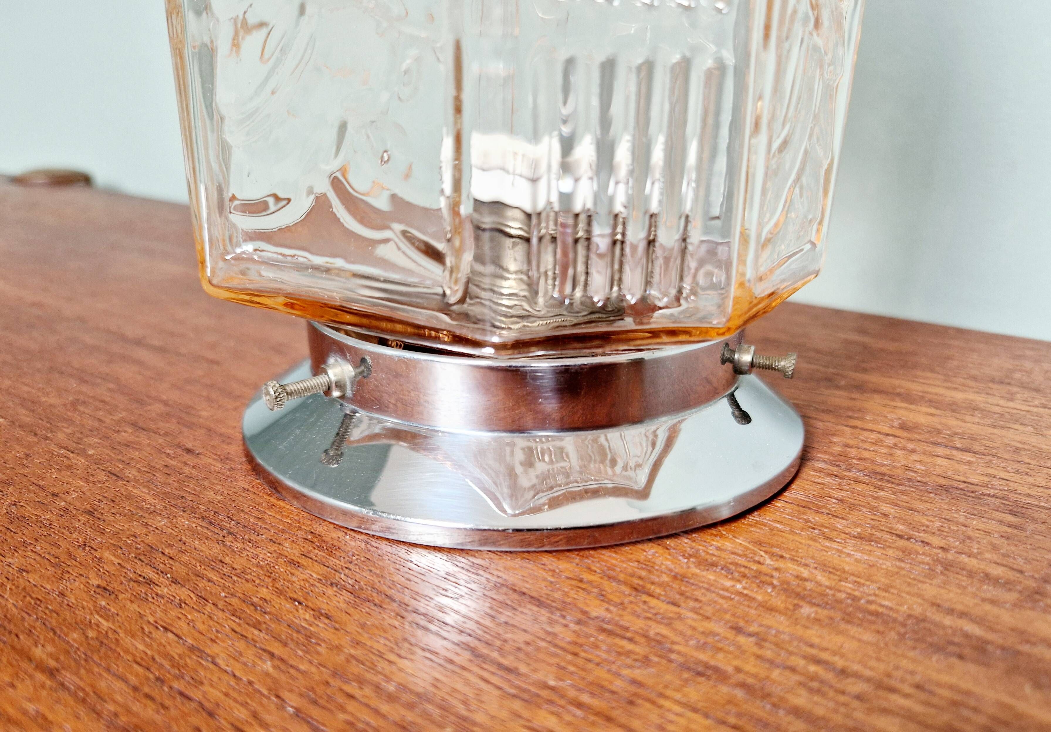 Art Deco Skyscraper Ceiling Light in Clear Pink Glass, 1920s-30s