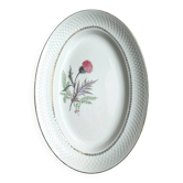 Plat ovale vintage signé Moulin des loups modèle Imperia fleur rose