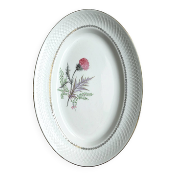 Vintage oval plate signed Moulin des Loups model Imperia pink flower