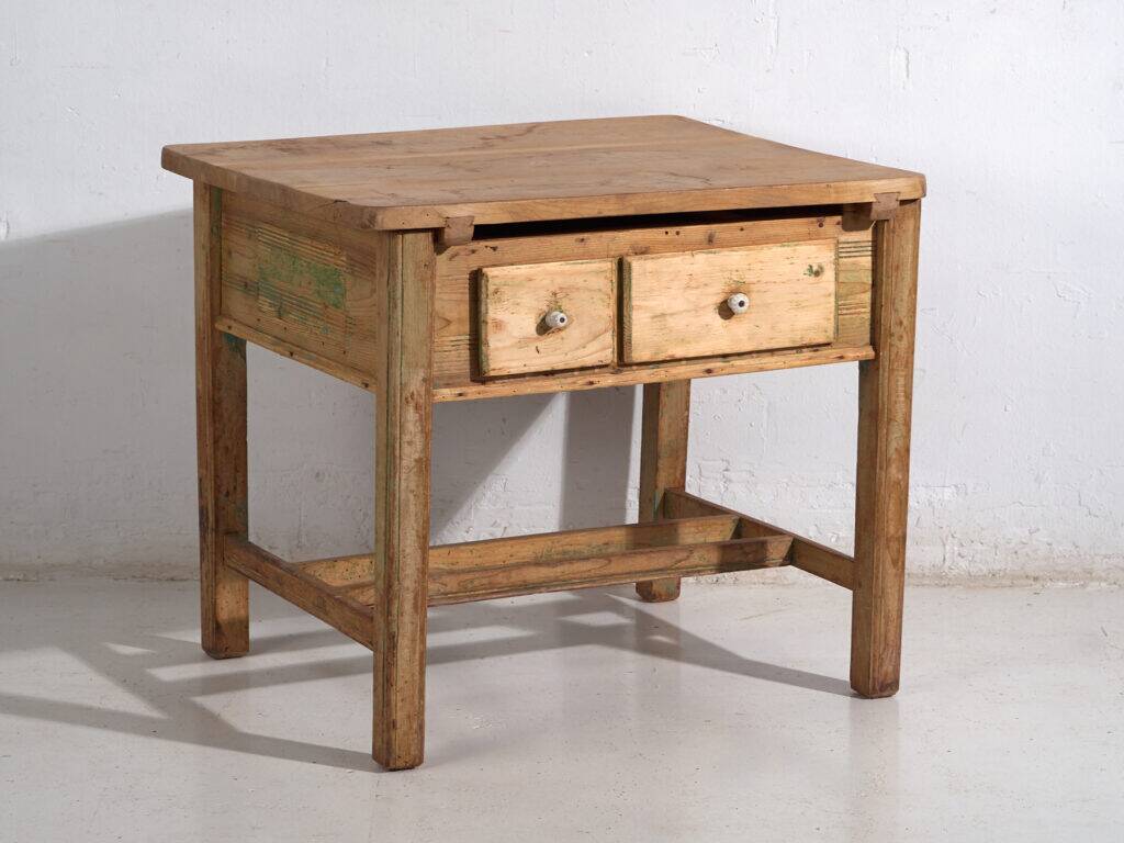 Central European pine kitchen table with two drawers – Tyrol, circa 1910