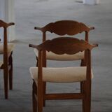 Henning Kjærnulf, set of 8 oak chairs with jute fabric, mid-century Danish, 1960s.