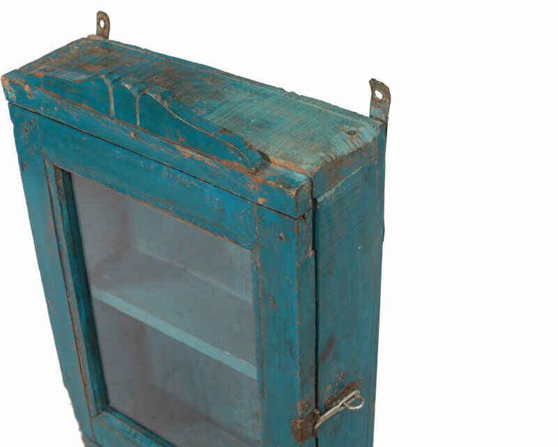 Vintage blue mural showcase old teck patina and piece of origin india