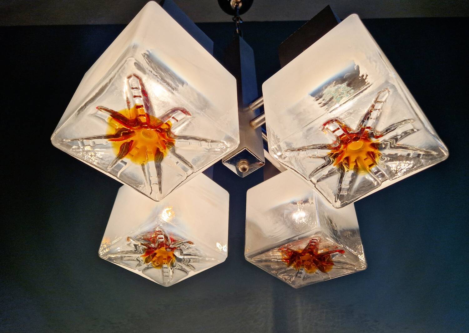 Mazzega cubic chandelier, Space Age style, 70s