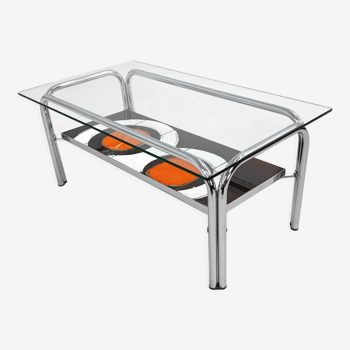 Coffee table of the 60s - 70s in ceramic, chrome and glass