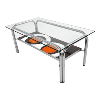 Coffee table of the 60s - 70s in ceramic, chrome and glass
