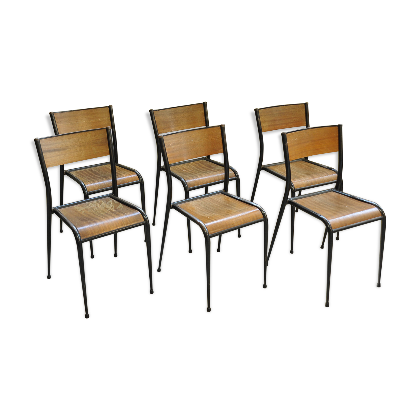 Series of 6 black Mullca school chairs