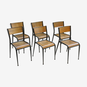 Series of 6 black Mullca school chairs